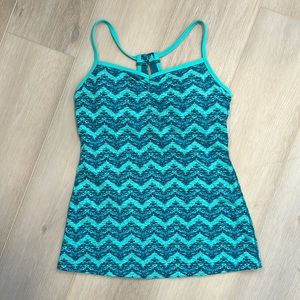 Lucy Medium Teal Chevron Athletic Tank Racer Back Lightly Padded Built In Bra M